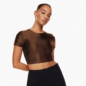 Aritzia satinette crew top epicurean brown xs
